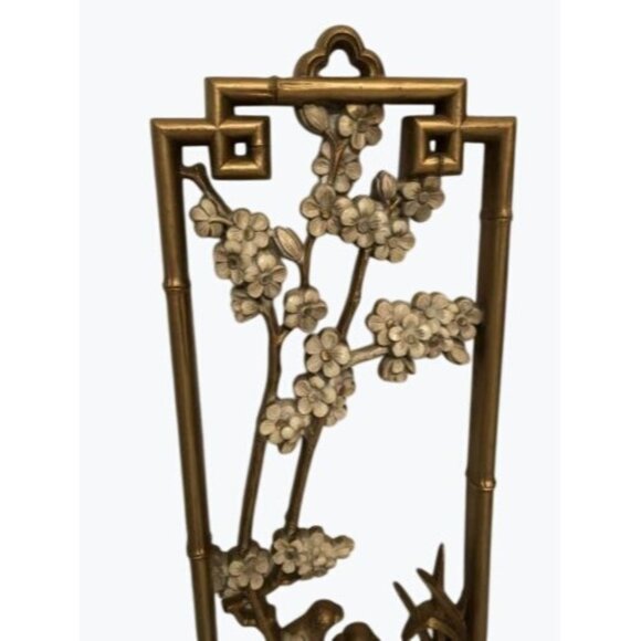 VINTAGE PAIR 1975 HOMCO WALL PLAQUES #7365 GOLD WHITE BIRDS BUTTERFLIES FLOWERS - Picture 4 of 7